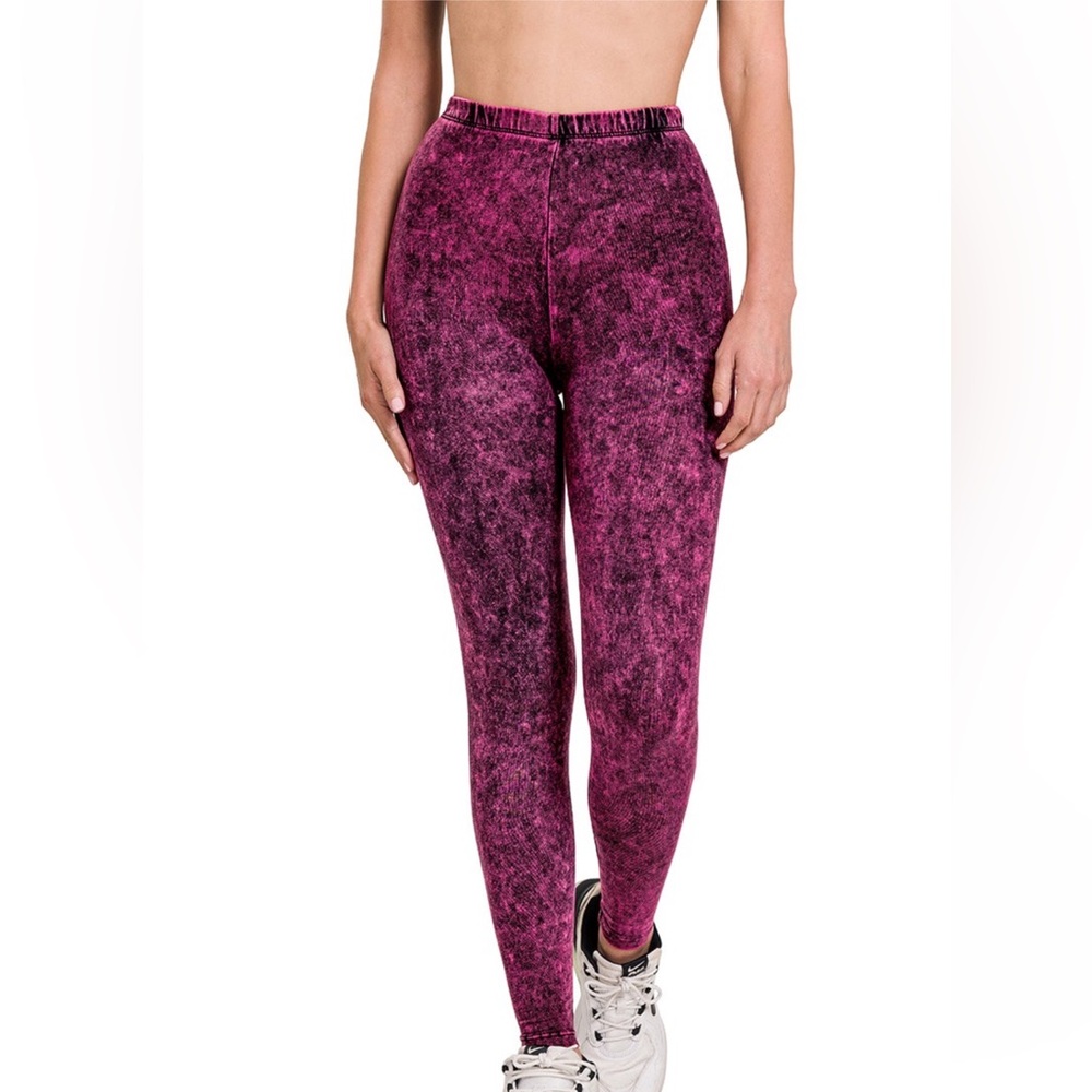 NWT! Dark Plum Soft MINERAL WASHED FULL LENGTH LEGGINGS